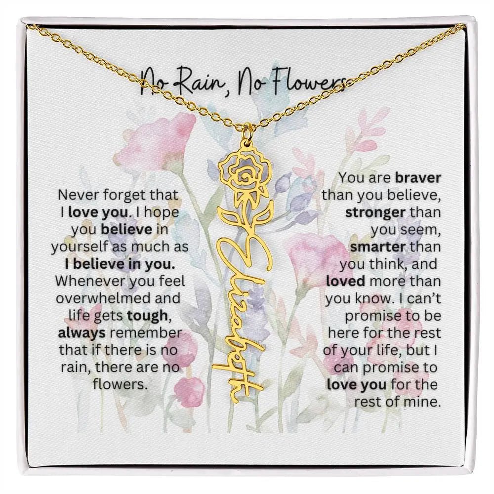 Birth Flower Necklace With Name I No Rain - No Flowers | Gift for Mom from Daughter - Ever Trendy Essentials