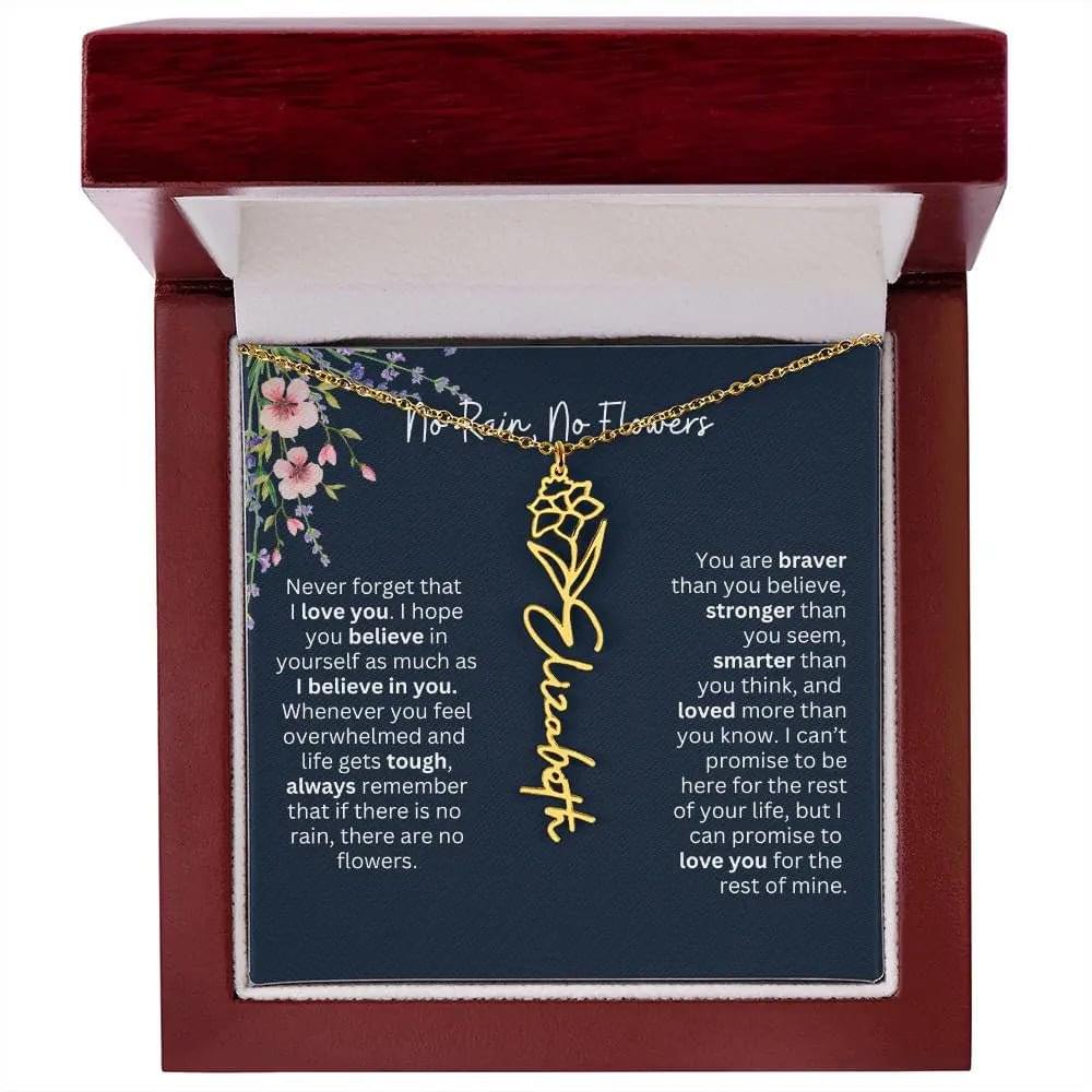 Birth Flower Necklace With Name I No Rain - No Flowers | Unique Jewelry for Daughter from Dad - Ever Trendy Essentials