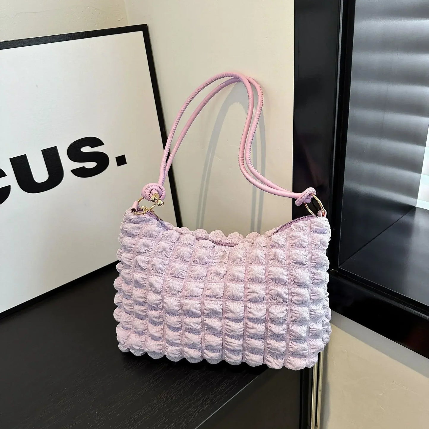 Canvas Wrinkle Bag for Women | Shoulder Bags & Pleated Bubbles Handbags (Padded Casual Underarm Quilted Tote Cloud Bag Purse) - Ever Trendy Essentials