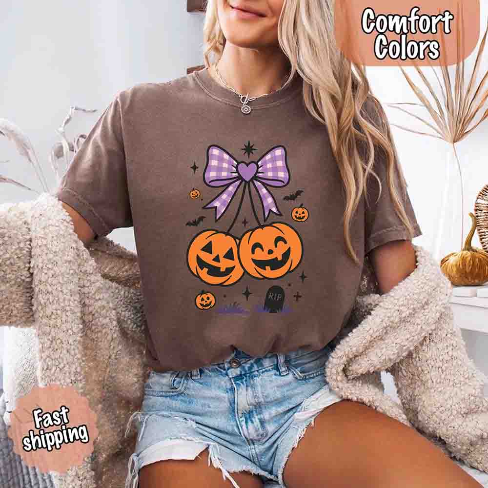 Halloween Cherries Comfort Colors Shirt – Trendy Pumpkin Tee - Ever Trendy Essentials