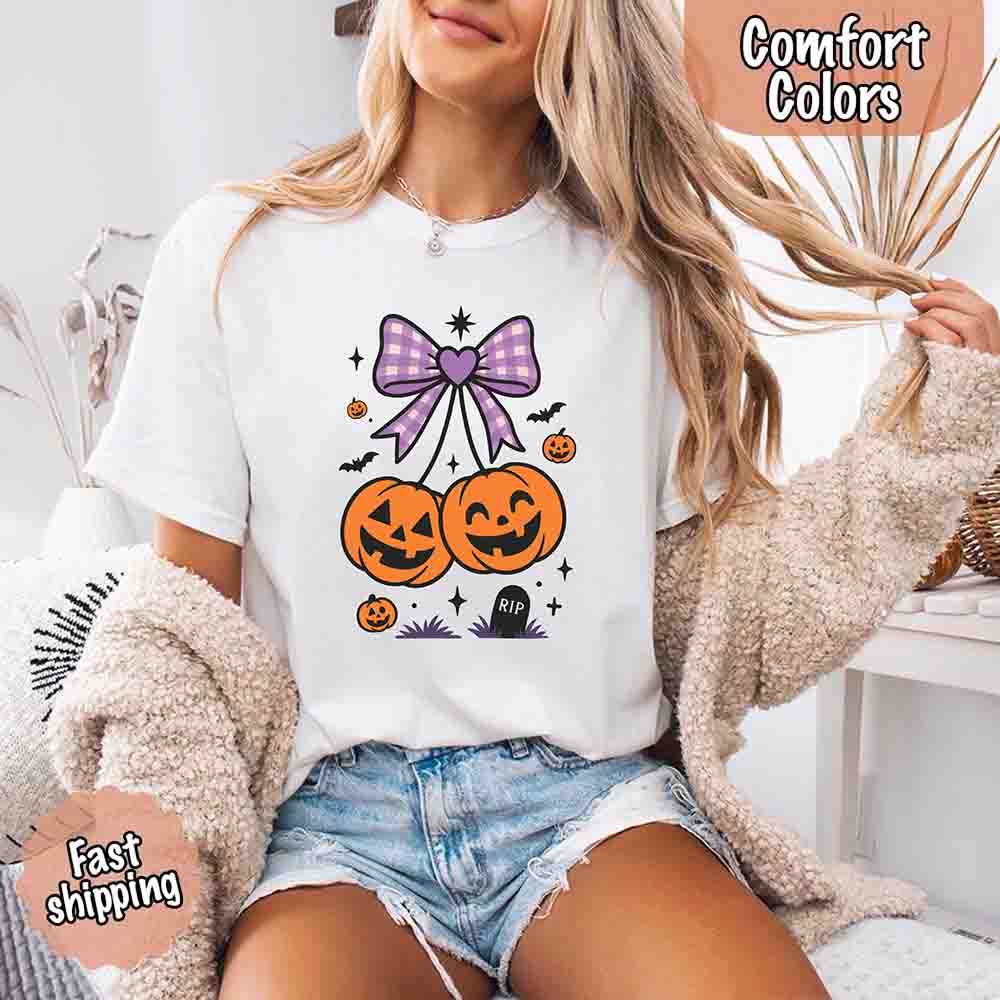 Halloween Cherries Comfort Colors Shirt – Trendy Pumpkin Tee - Ever Trendy Essentials