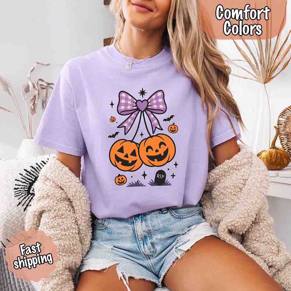 Halloween Cherries Comfort Colors Shirt – Trendy Pumpkin Tee - Ever Trendy Essentials