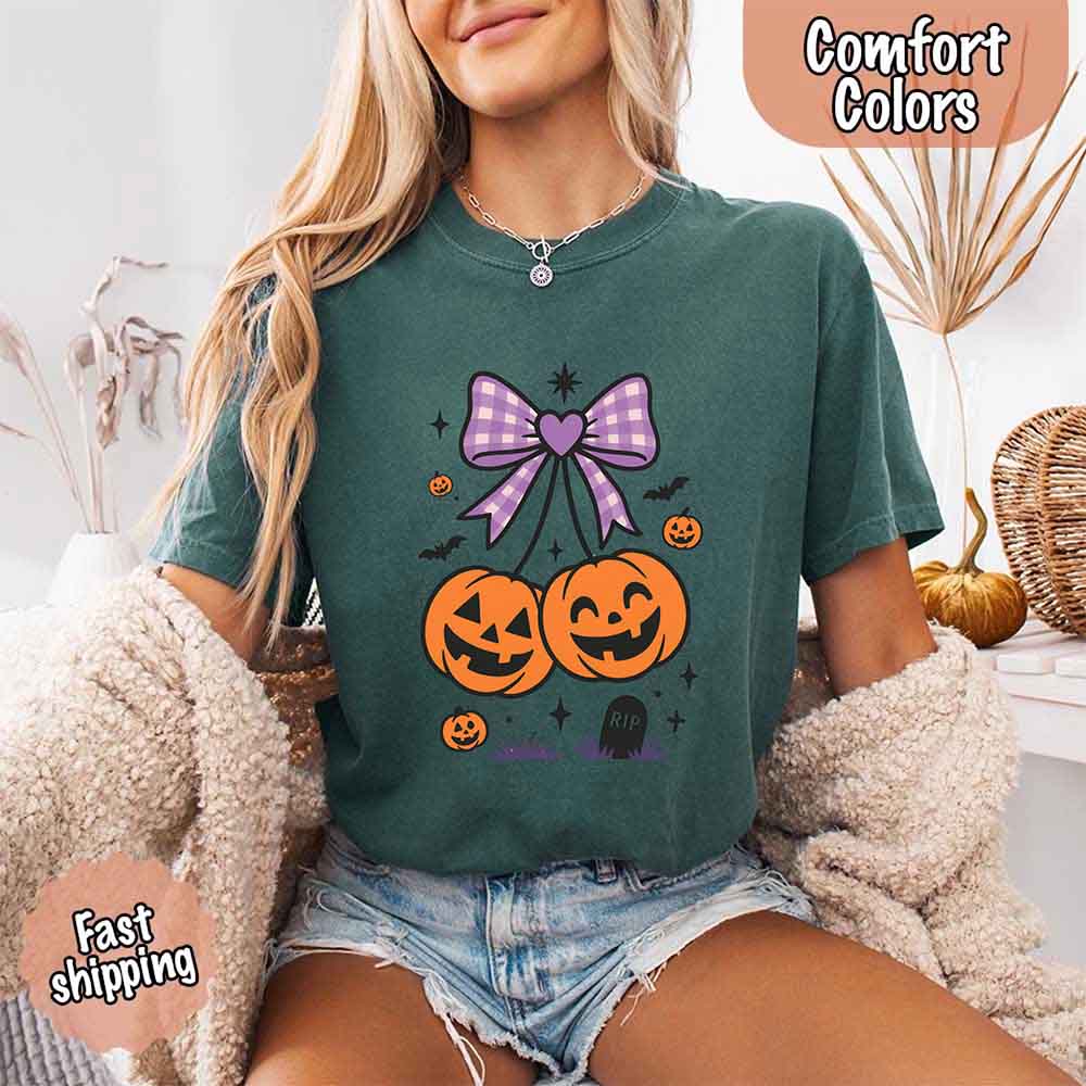 Halloween Cherries Comfort Colors Shirt – Trendy Pumpkin Tee - Ever Trendy Essentials