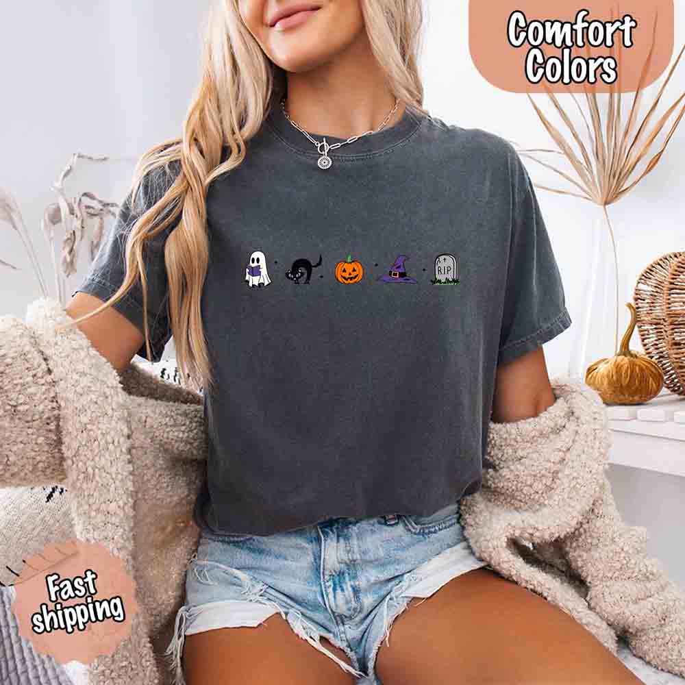 Halloween Icons Comfort Colors Shirt – Pumpkin & Ghost Fall Tee - Ever Trendy Essentials