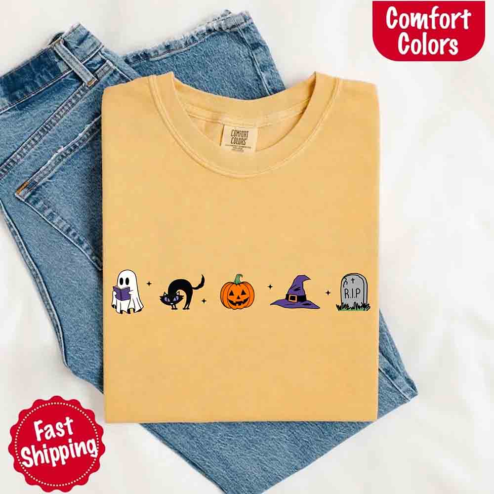 Halloween Icons Comfort Colors Shirt – Pumpkin & Ghost Fall Tee - Ever Trendy Essentials