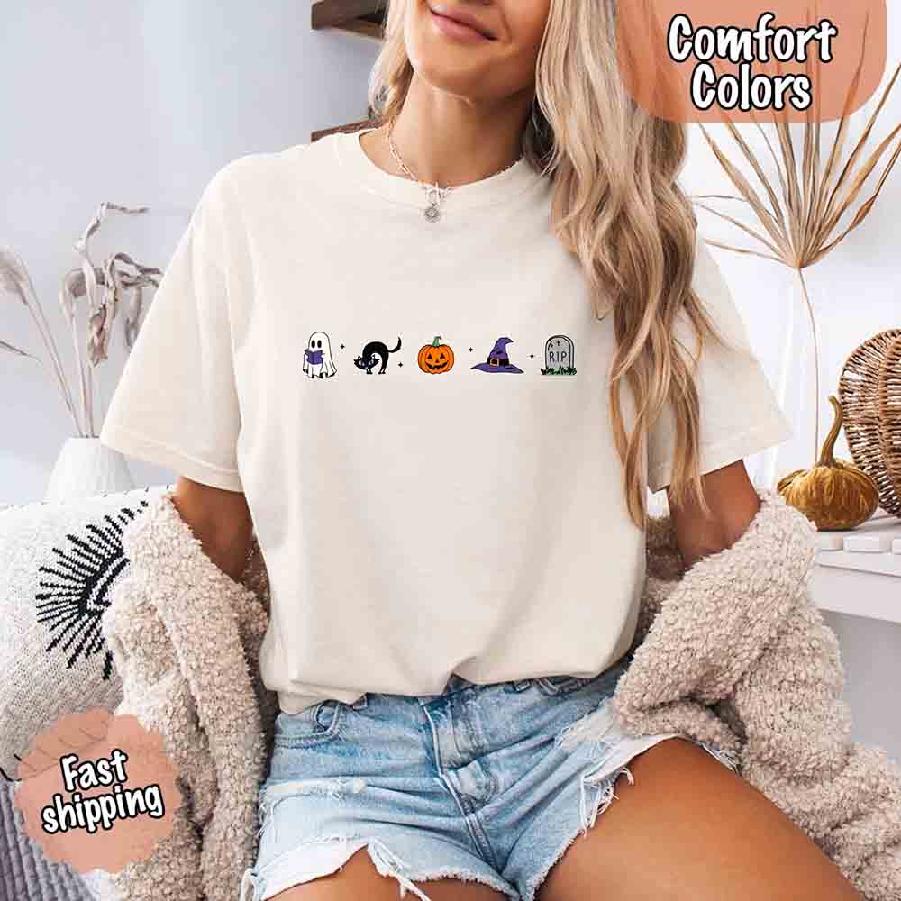 Halloween Icons Comfort Colors Shirt – Pumpkin & Ghost Fall Tee - Ever Trendy Essentials