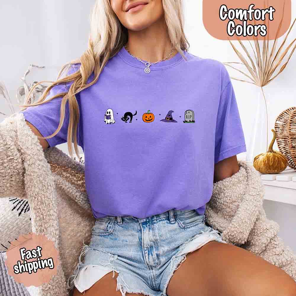 Halloween Icons Comfort Colors Shirt – Pumpkin & Ghost Fall Tee - Ever Trendy Essentials