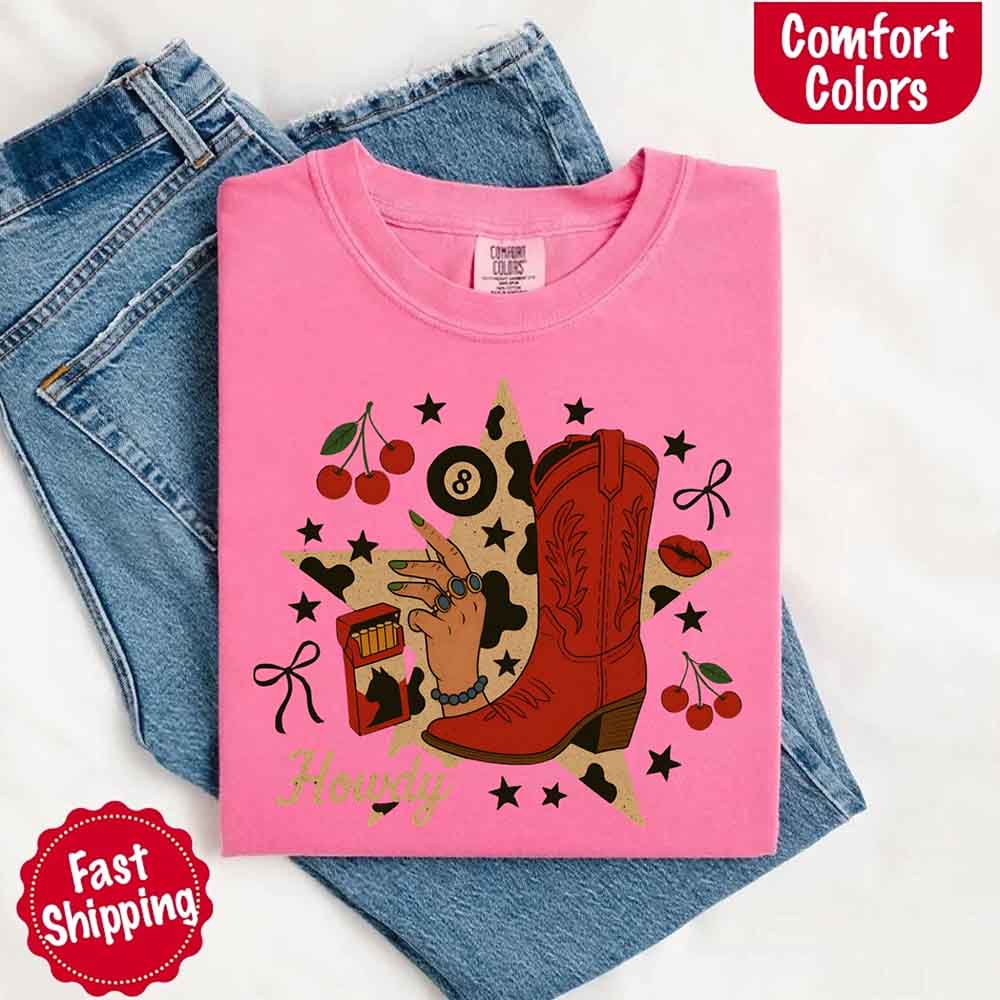 Howdy Cowgirl Star Collage Color Comfort Shirt - Ever Trendy Essentials