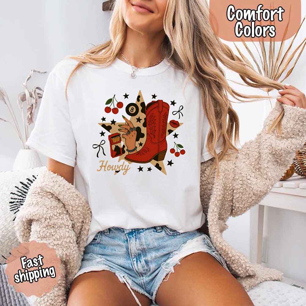 Howdy Cowgirl Star Collage Color Comfort Shirt - Ever Trendy Essentials