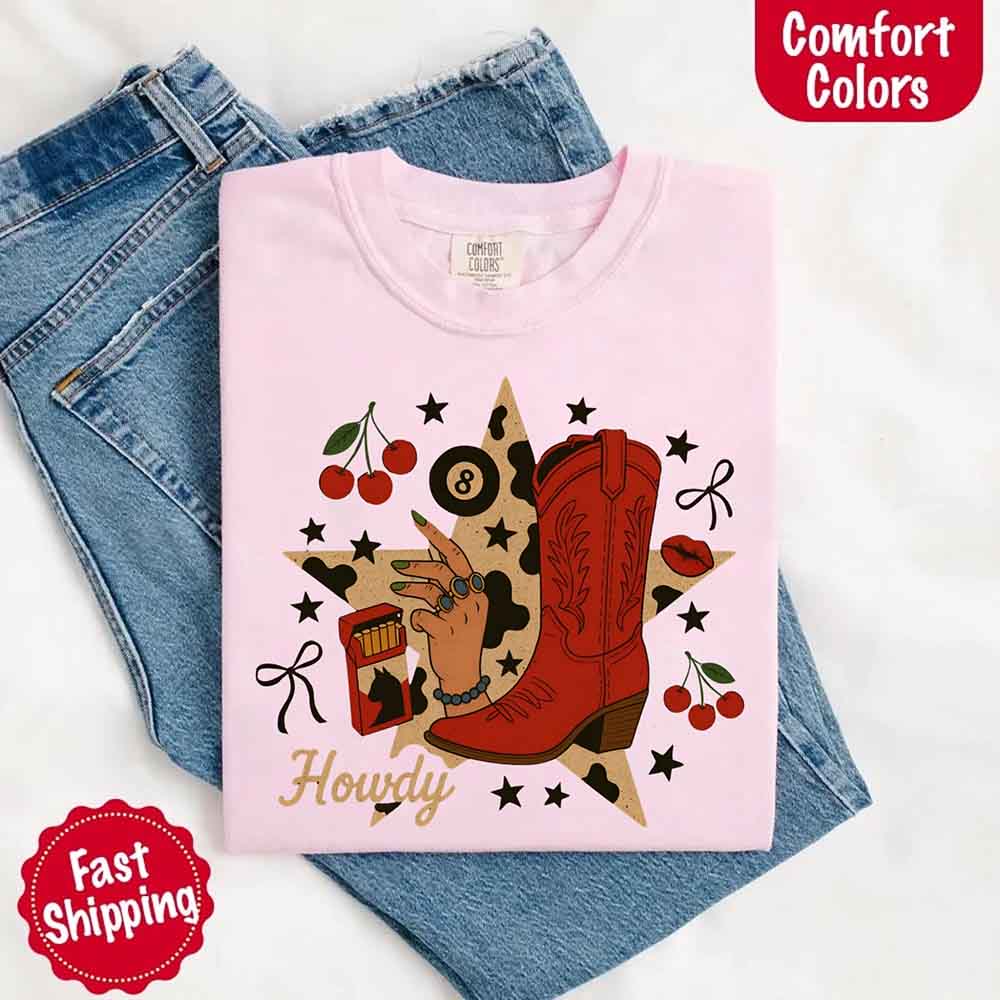 Howdy Cowgirl Star Collage Color Comfort Shirt - Ever Trendy Essentials