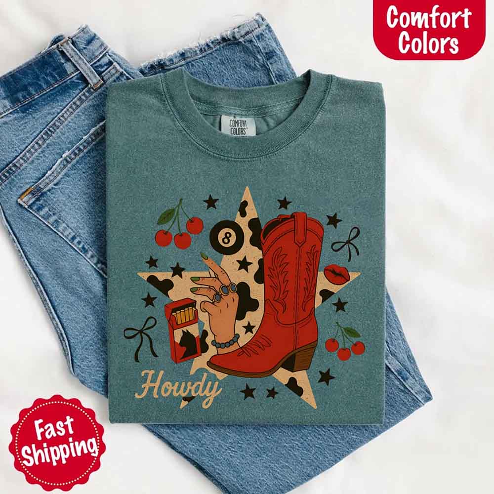 Howdy Cowgirl Star Collage Color Comfort Shirt - Ever Trendy Essentials