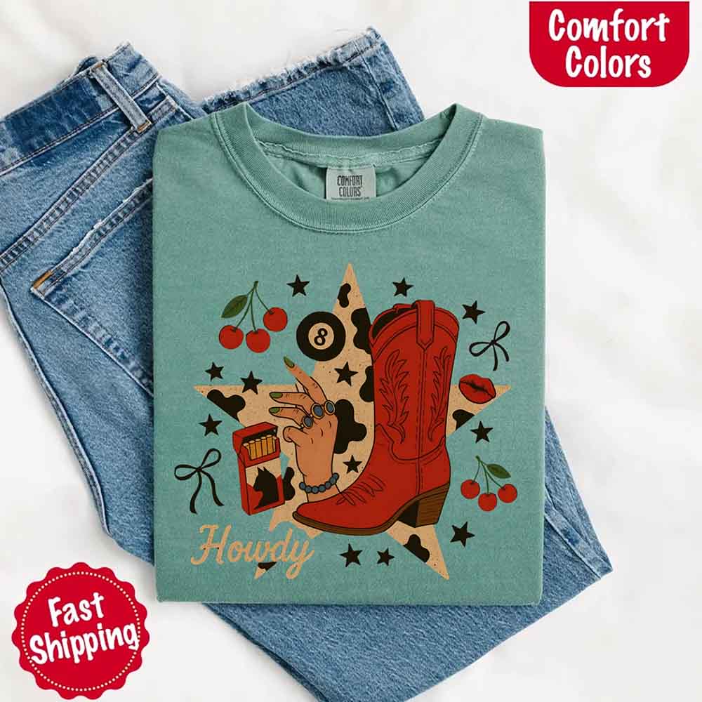 Howdy Cowgirl Star Collage Color Comfort Shirt - Ever Trendy Essentials