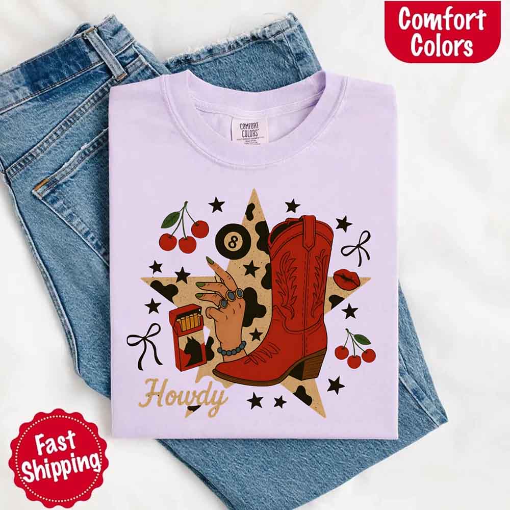 Howdy Cowgirl Star Collage Color Comfort Shirt - Ever Trendy Essentials