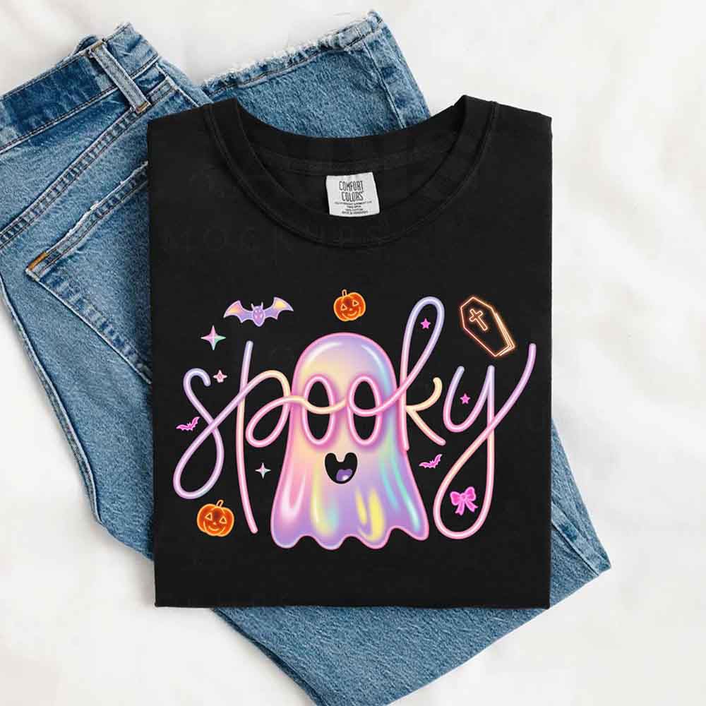 Neon Spooky Ghost Comfort Colors T-Shirt – Trendy Halloween Graphic Tee - Ever Trendy Essentials