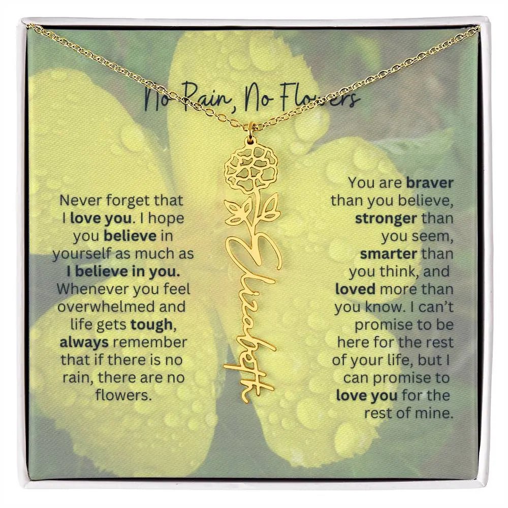 No Rain - No Flowers | Birth Necklace | Name Necklace | Beautiful Jewelry for Women: Mom, Wife, Sister, Granddaughter, and Bonus Daughter - Ever Trendy Essentials