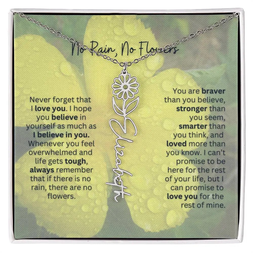 No Rain - No Flowers | Birth Necklace | Name Necklace | Beautiful Jewelry for Women: Mom, Wife, Sister, Granddaughter, and Bonus Daughter - Ever Trendy Essentials