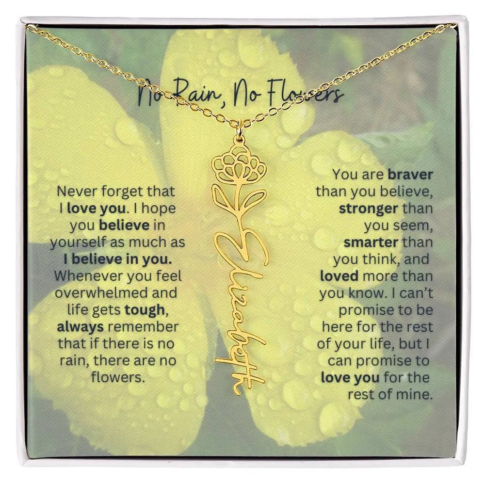 No Rain - No Flowers | Birth Necklace | Name Necklace | Beautiful Jewelry for Women: Mom, Wife, Sister, Granddaughter, and Bonus Daughter - Ever Trendy Essentials