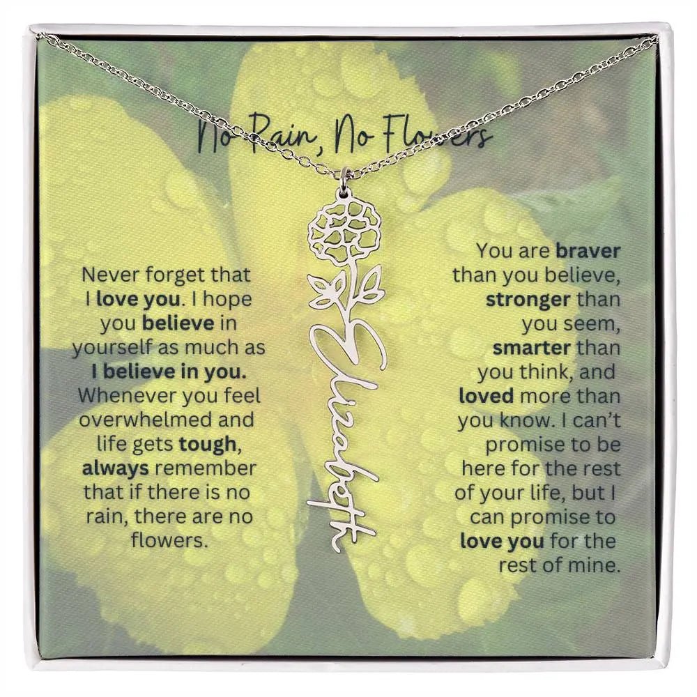 No Rain - No Flowers | Birth Necklace | Name Necklace | Beautiful Jewelry for Women: Mom, Wife, Sister, Granddaughter, and Bonus Daughter - Ever Trendy Essentials