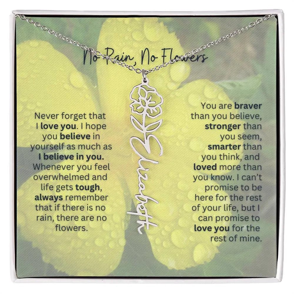 No Rain - No Flowers | Birth Necklace | Name Necklace | Beautiful Jewelry for Women: Mom, Wife, Sister, Granddaughter, and Bonus Daughter - Ever Trendy Essentials