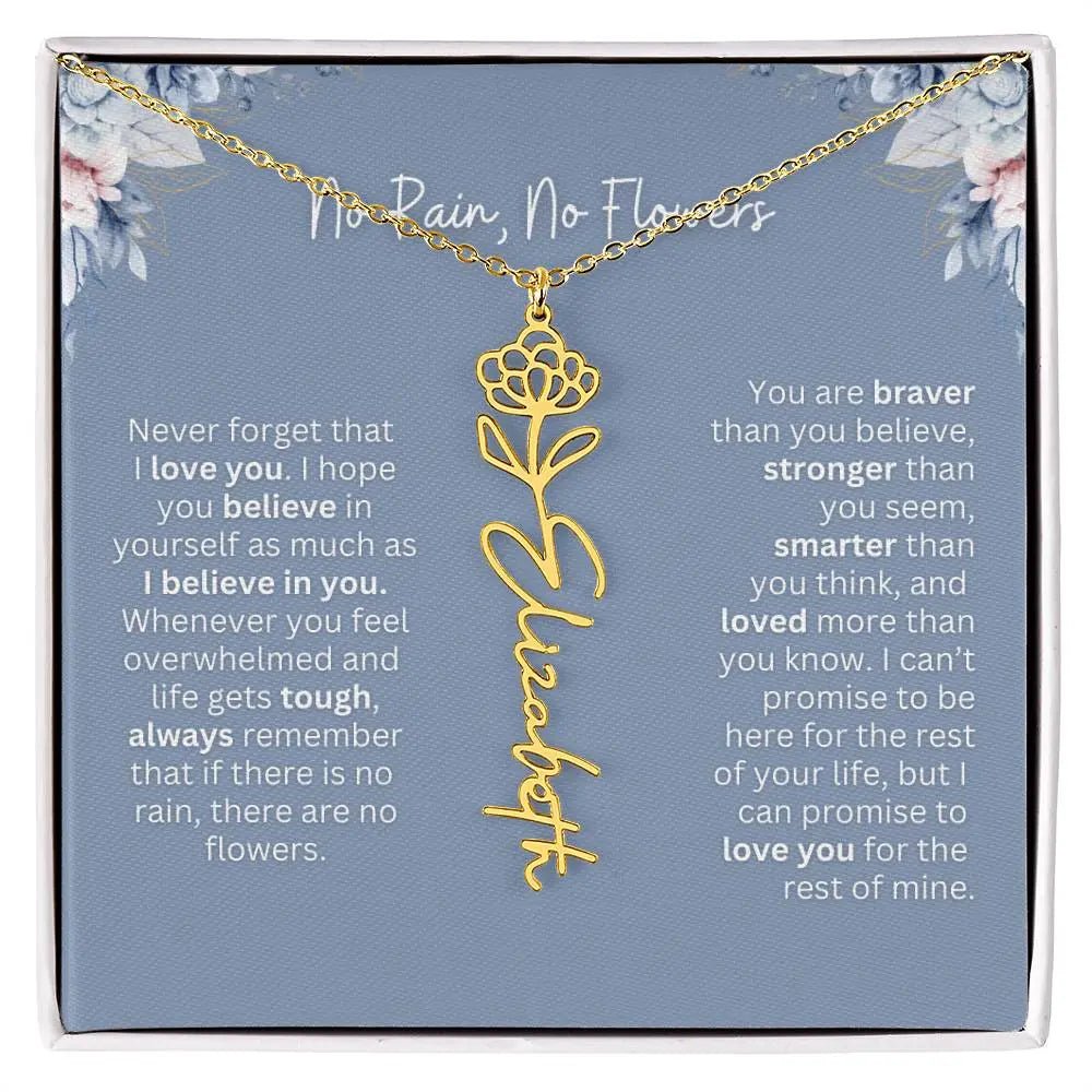 No Rain - No Flowers | Birth Necklace | Name Necklace | Custom Gift from Dad to Daughter and Bonus Daughter - Ever Trendy Essentials