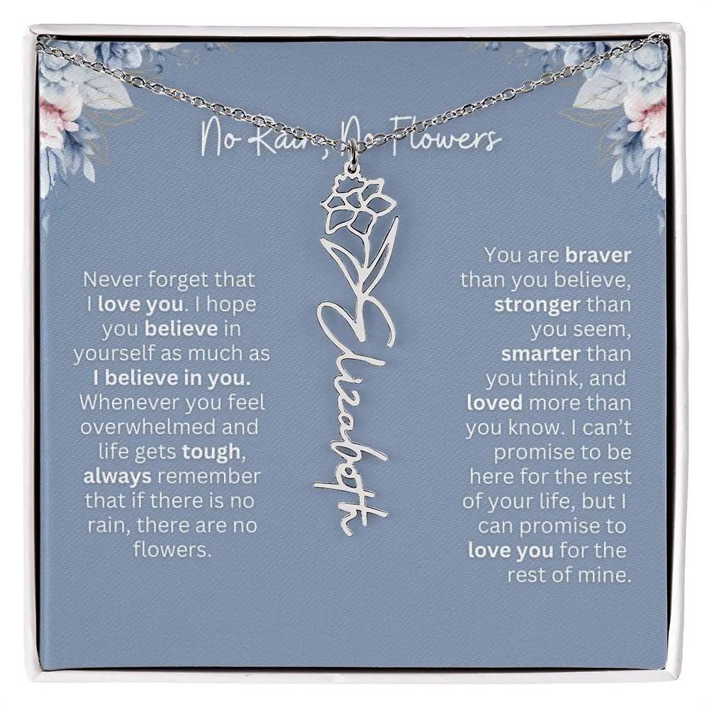 No Rain - No Flowers | Birth Necklace | Name Necklace | Custom Gift from Dad to Daughter and Bonus Daughter - Ever Trendy Essentials