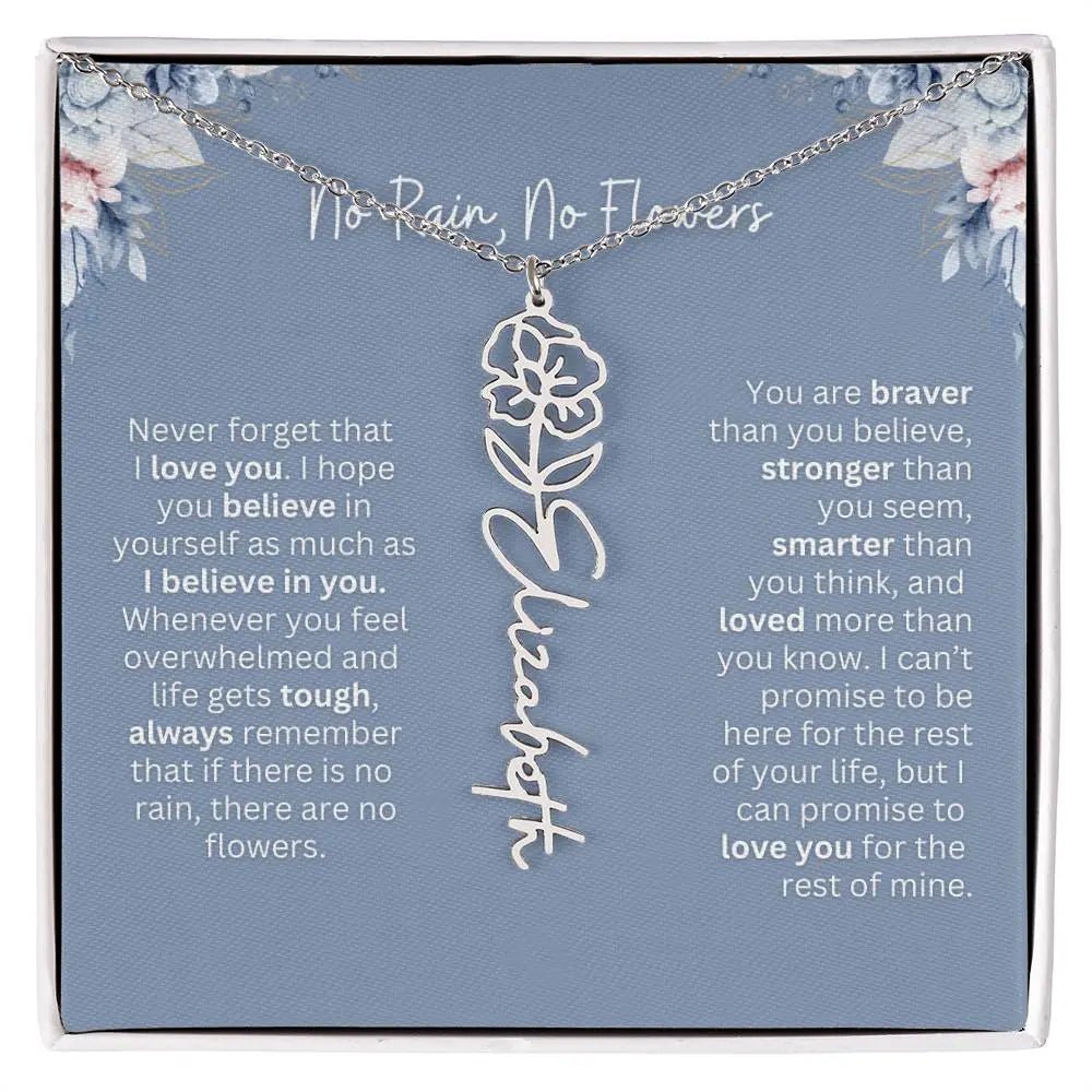 No Rain - No Flowers | Birth Necklace | Name Necklace | Custom Gift from Dad to Daughter and Bonus Daughter - Ever Trendy Essentials