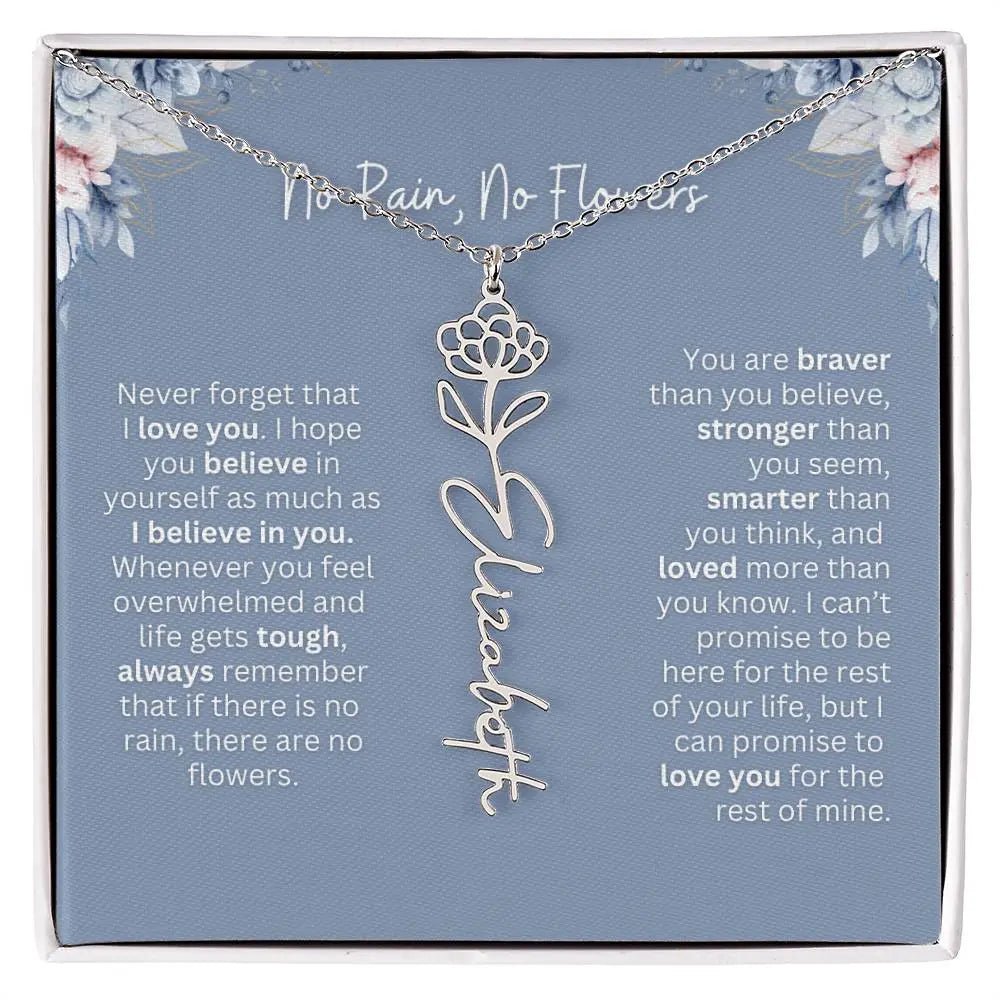 No Rain - No Flowers | Birth Necklace | Name Necklace | Custom Gift from Dad to Daughter and Bonus Daughter - Ever Trendy Essentials