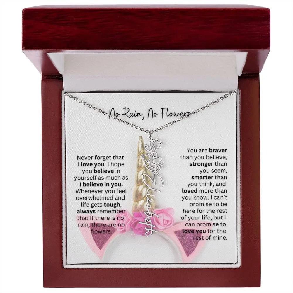 No Rain - No Flowers | Birth Necklace | Name Necklace | Enchanting Unicorn - Themed Jewelry Gift for Daughter, Wife, and Granddaughter - Ever Trendy Essentials