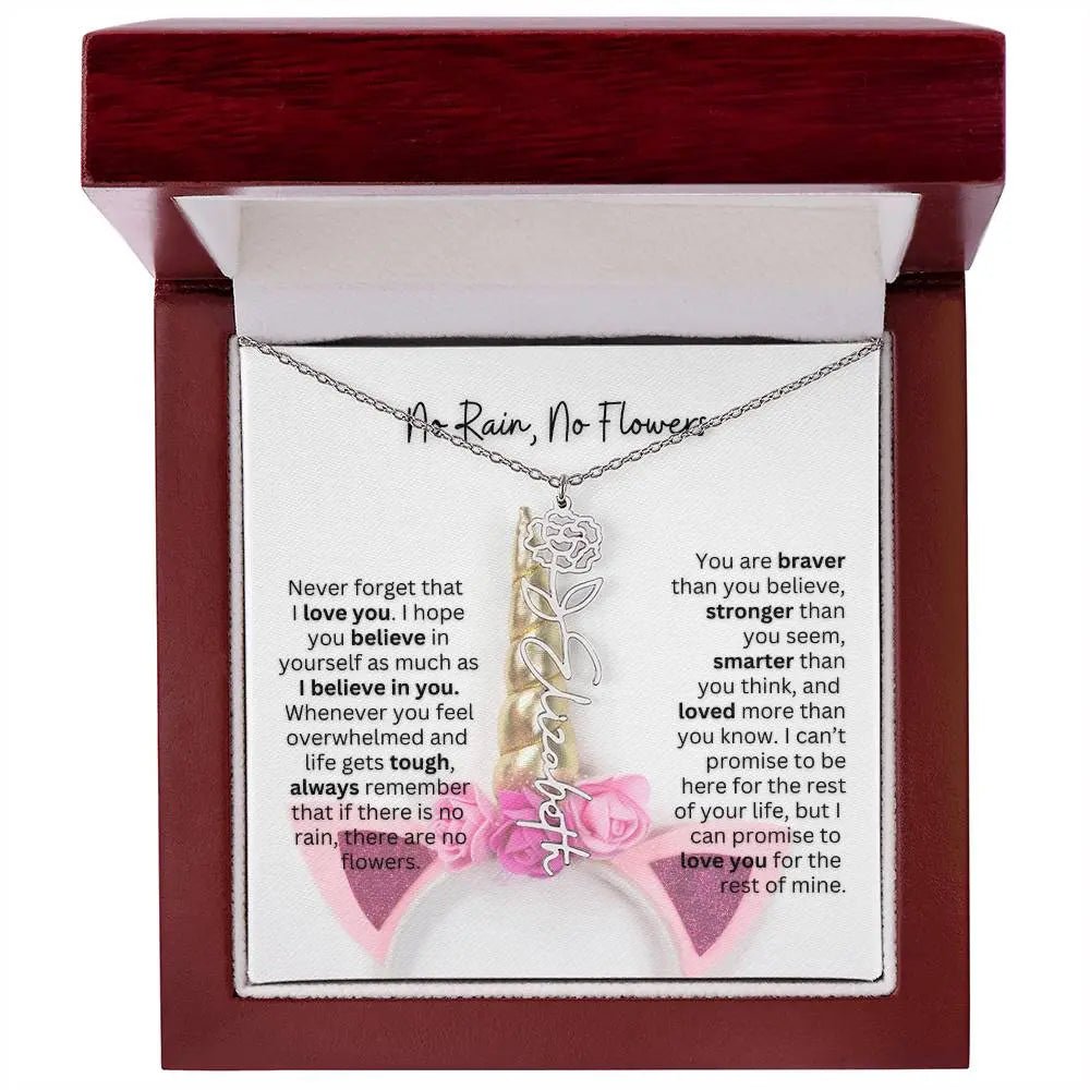 No Rain - No Flowers | Birth Necklace | Name Necklace | Enchanting Unicorn - Themed Jewelry Gift for Daughter, Wife, and Granddaughter - Ever Trendy Essentials