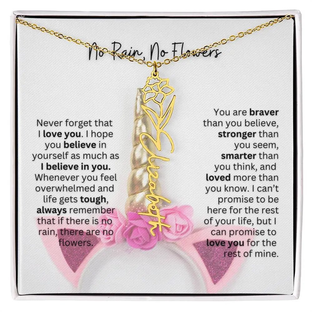 No Rain - No Flowers | Birth Necklace | Name Necklace | Enchanting Unicorn - Themed Jewelry Gift for Daughter, Wife, and Granddaughter - Ever Trendy Essentials