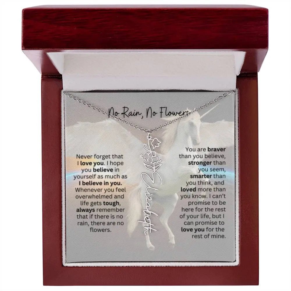No Rain - No Flowers | Birth Necklace | Name Necklace | Magical Unicorn - Themed Personalized Gift for Daughter, Sister, and Best Friend - Ever Trendy Essentials