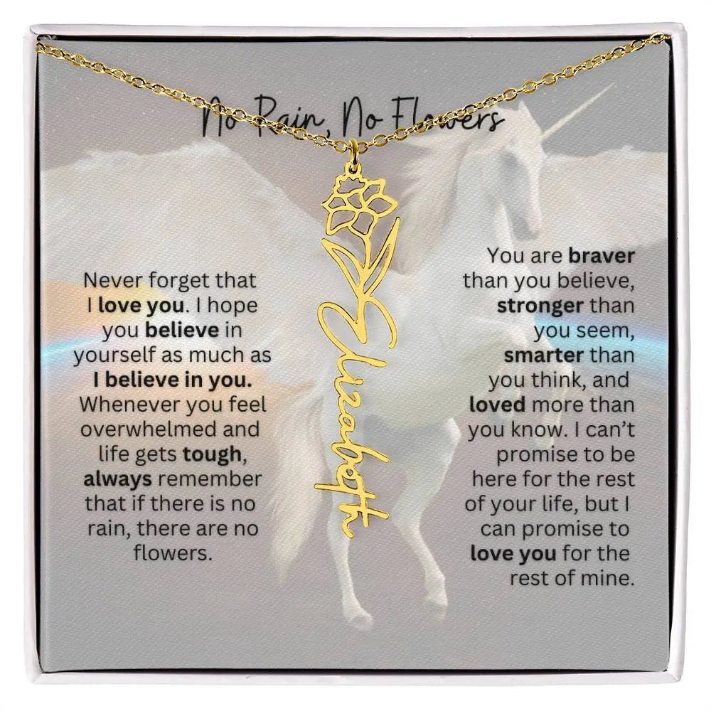 No Rain - No Flowers | Birth Necklace | Name Necklace | Magical Unicorn - Themed Personalized Gift for Daughter, Sister, and Best Friend - Ever Trendy Essentials