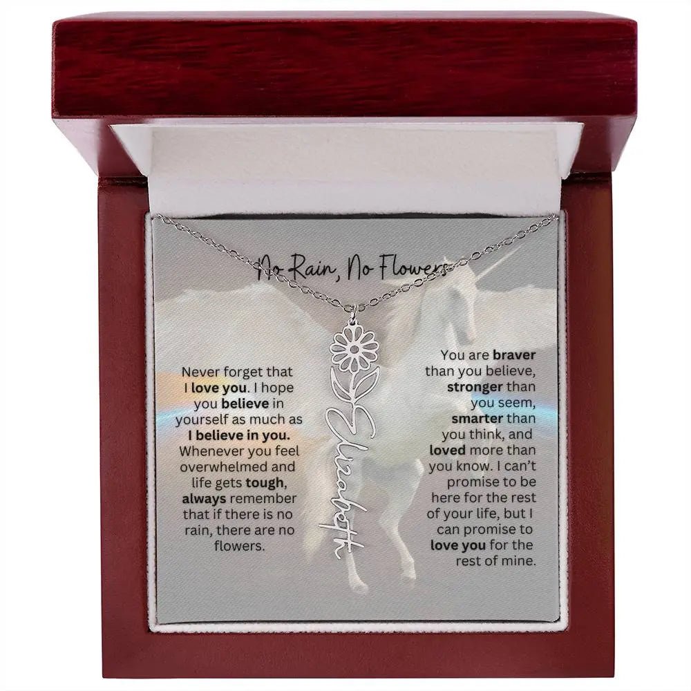 No Rain - No Flowers | Birth Necklace | Name Necklace | Magical Unicorn - Themed Personalized Gift for Daughter, Sister, and Best Friend - Ever Trendy Essentials