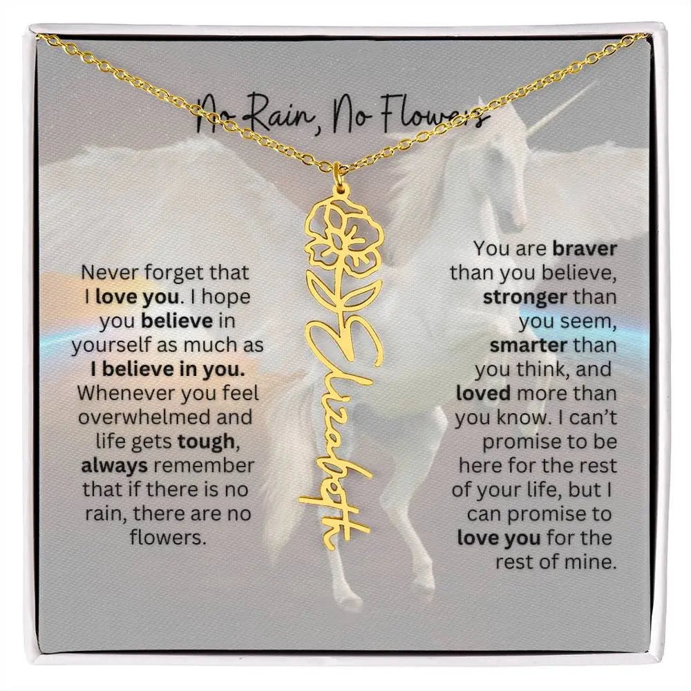 No Rain - No Flowers | Birth Necklace | Name Necklace | Magical Unicorn - Themed Personalized Gift for Daughter, Sister, and Best Friend - Ever Trendy Essentials