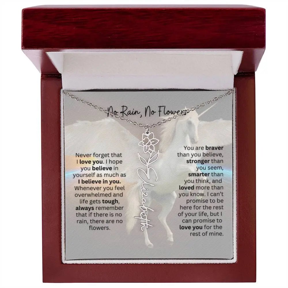 No Rain - No Flowers | Birth Necklace | Name Necklace | Magical Unicorn - Themed Personalized Gift for Daughter, Sister, and Best Friend - Ever Trendy Essentials