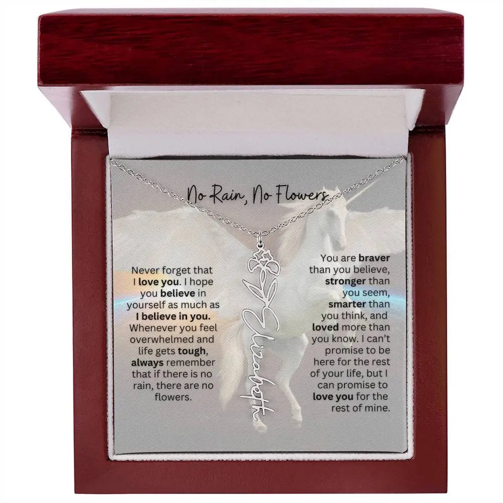 No Rain - No Flowers | Birth Necklace | Name Necklace | Magical Unicorn - Themed Personalized Gift for Daughter, Sister, and Best Friend - Ever Trendy Essentials