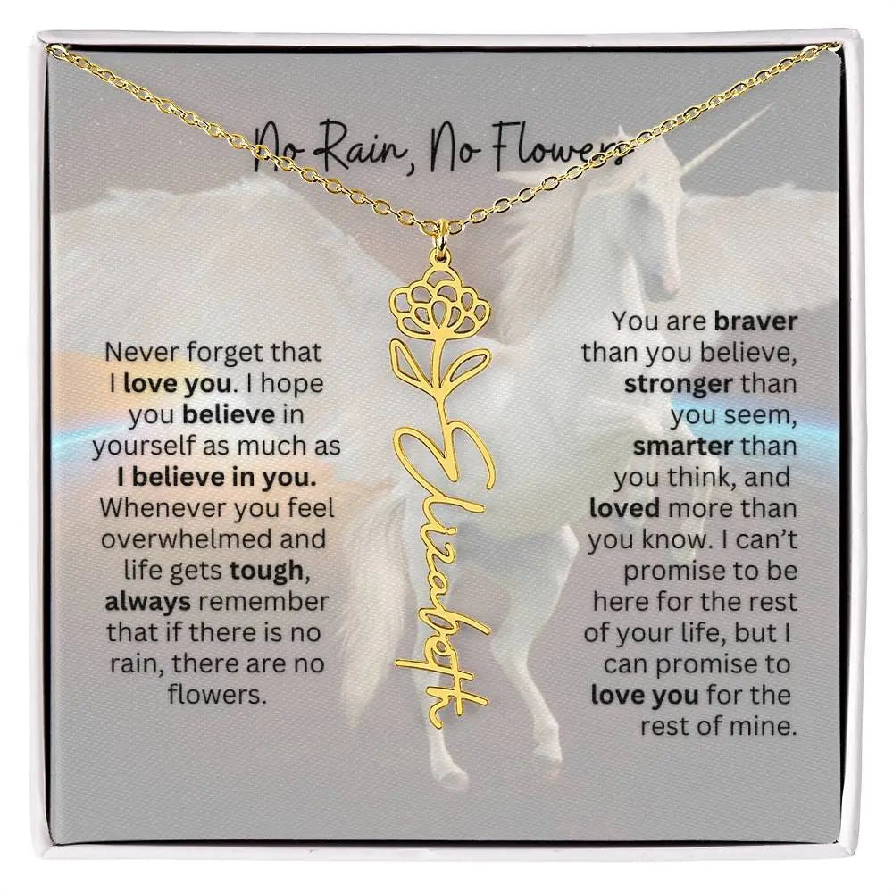 No Rain - No Flowers | Birth Necklace | Name Necklace | Magical Unicorn - Themed Personalized Gift for Daughter, Sister, and Best Friend - Ever Trendy Essentials