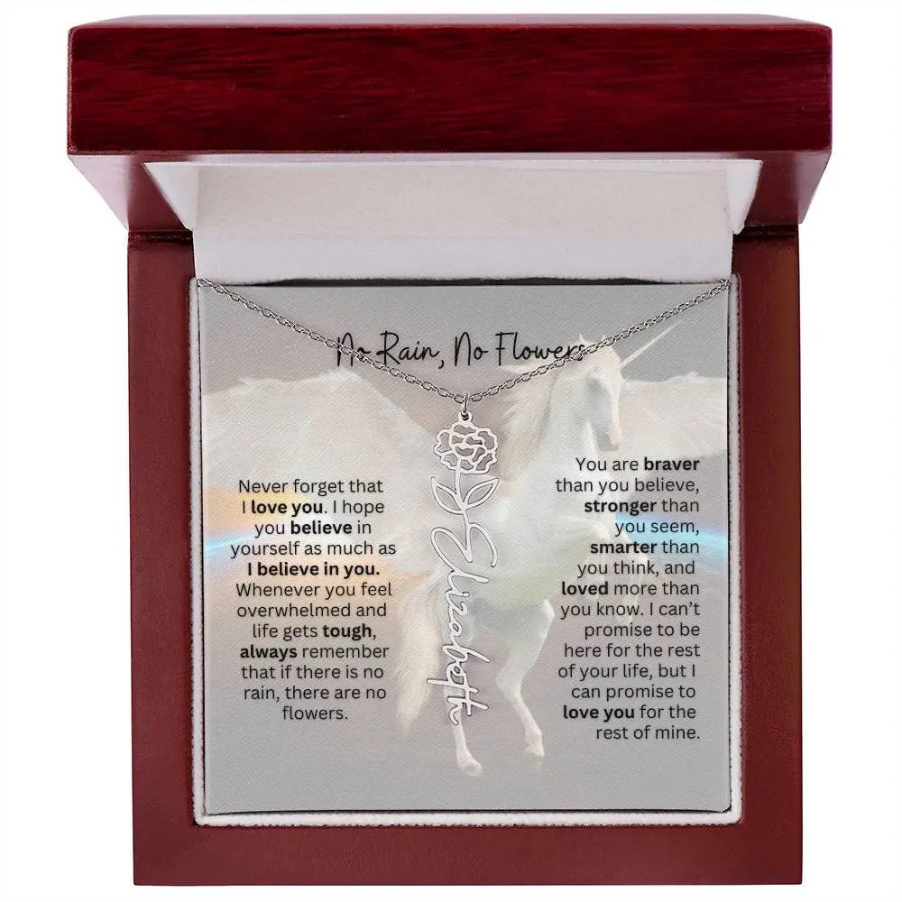 No Rain - No Flowers | Birth Necklace | Name Necklace | Magical Unicorn - Themed Personalized Gift for Daughter, Sister, and Best Friend - Ever Trendy Essentials