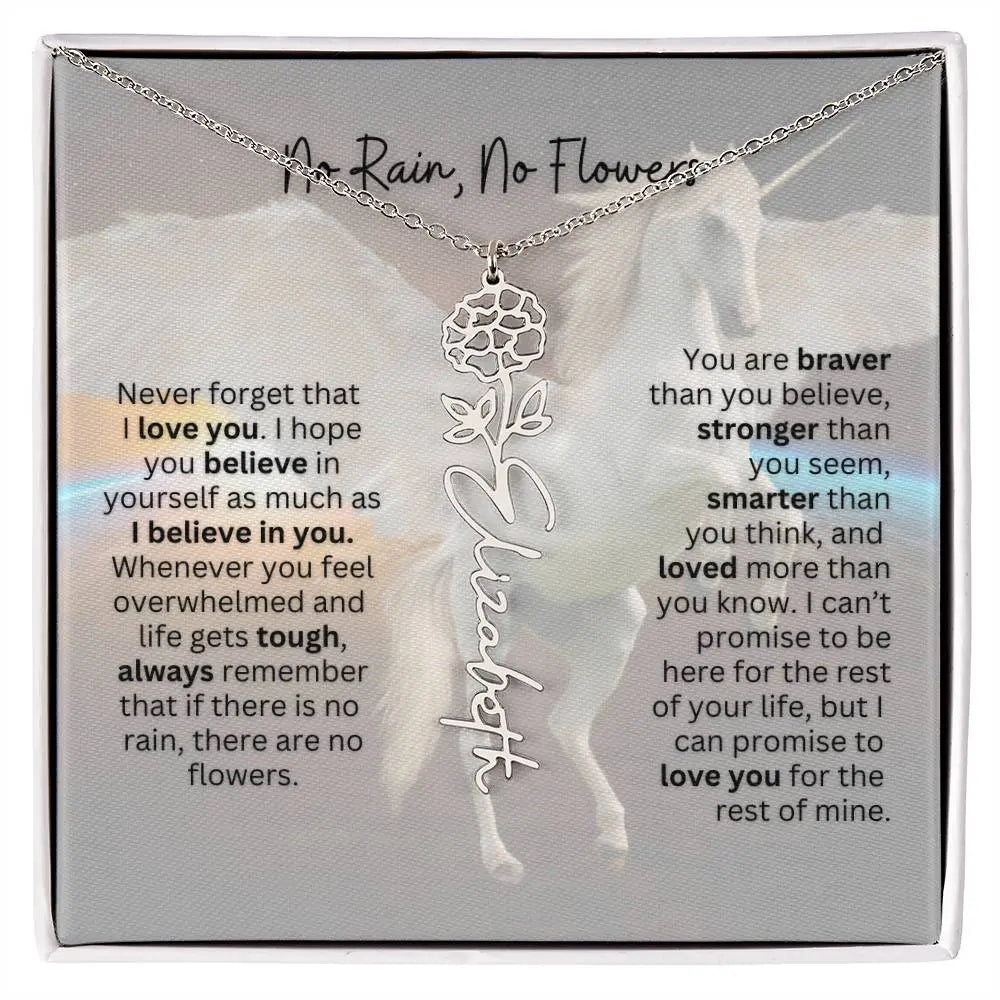 No Rain - No Flowers | Birth Necklace | Name Necklace | Magical Unicorn - Themed Personalized Gift for Daughter, Sister, and Best Friend - Ever Trendy Essentials