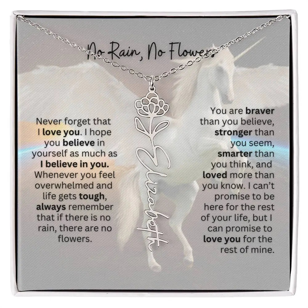 No Rain - No Flowers | Birth Necklace | Name Necklace | Magical Unicorn - Themed Personalized Gift for Daughter, Sister, and Best Friend - Ever Trendy Essentials