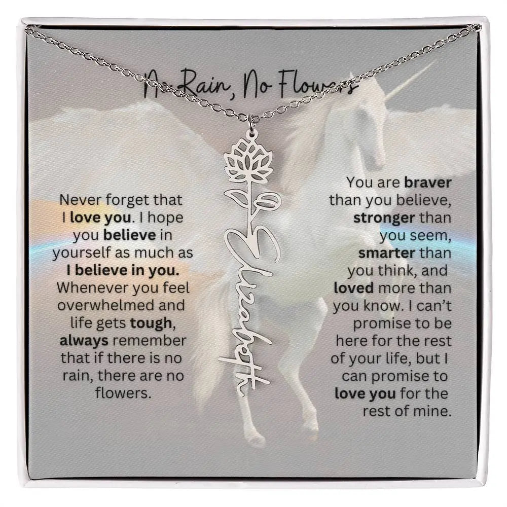 No Rain - No Flowers | Birth Necklace | Name Necklace | Magical Unicorn - Themed Personalized Gift for Daughter, Sister, and Best Friend - Ever Trendy Essentials