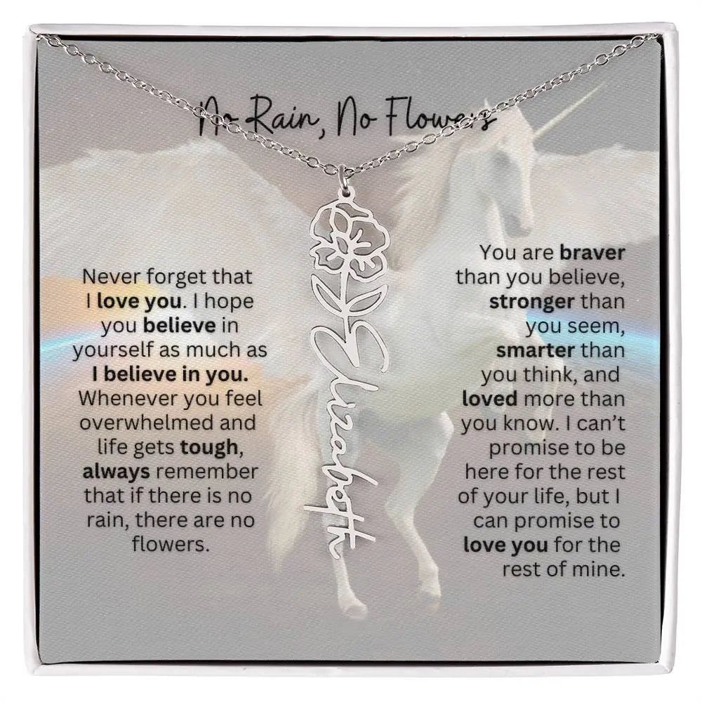 No Rain - No Flowers | Birth Necklace | Name Necklace | Magical Unicorn - Themed Personalized Gift for Daughter, Sister, and Best Friend - Ever Trendy Essentials