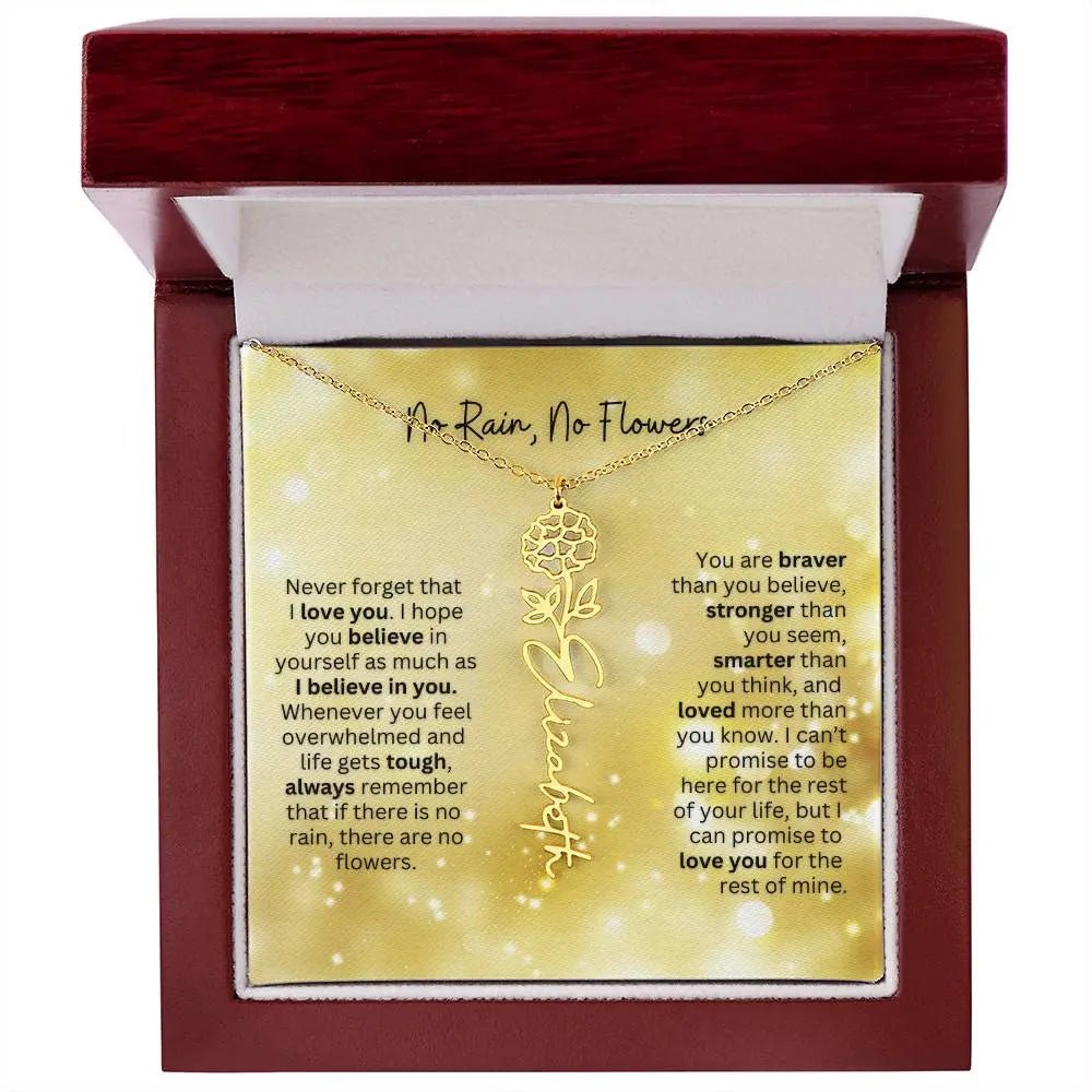 No Rain No Flowers Necklace for Daughter - Christmas Birth Flower Jewelry Gift 2025 - Ever Trendy Essentials