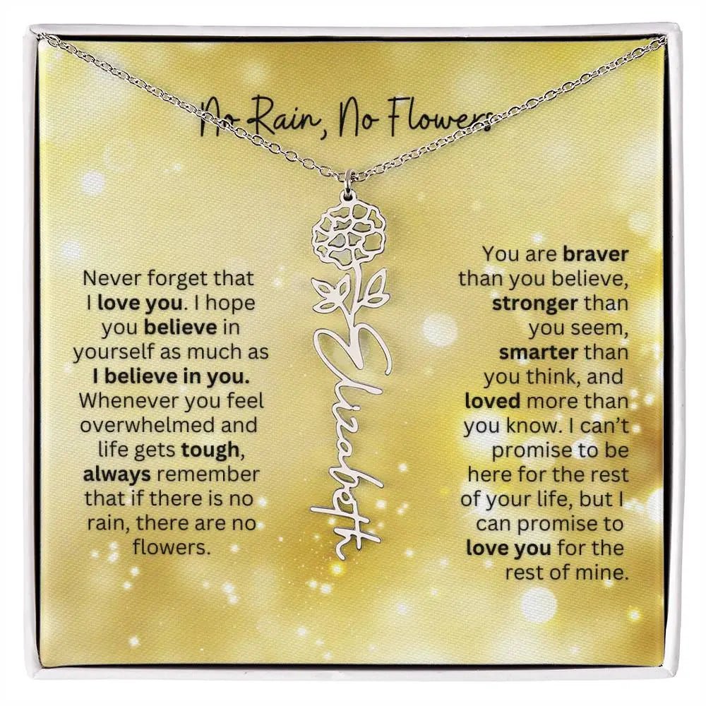 No Rain No Flowers Necklace for Daughter - Christmas Birth Flower Jewelry Gift 2025 - Ever Trendy Essentials