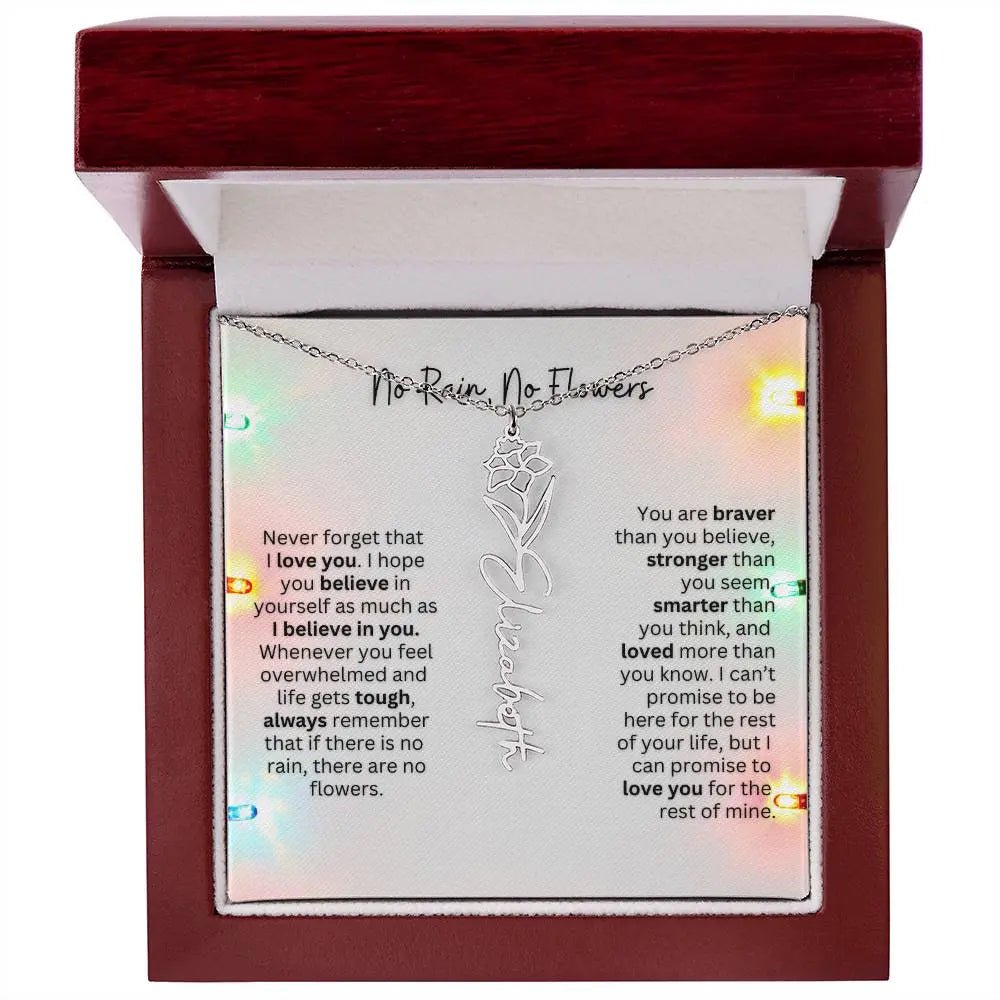 No Rain No Flowers Necklace for Daughter - Christmas Personalized Birth Flower Jewelry 2025 - Ever Trendy Essentials