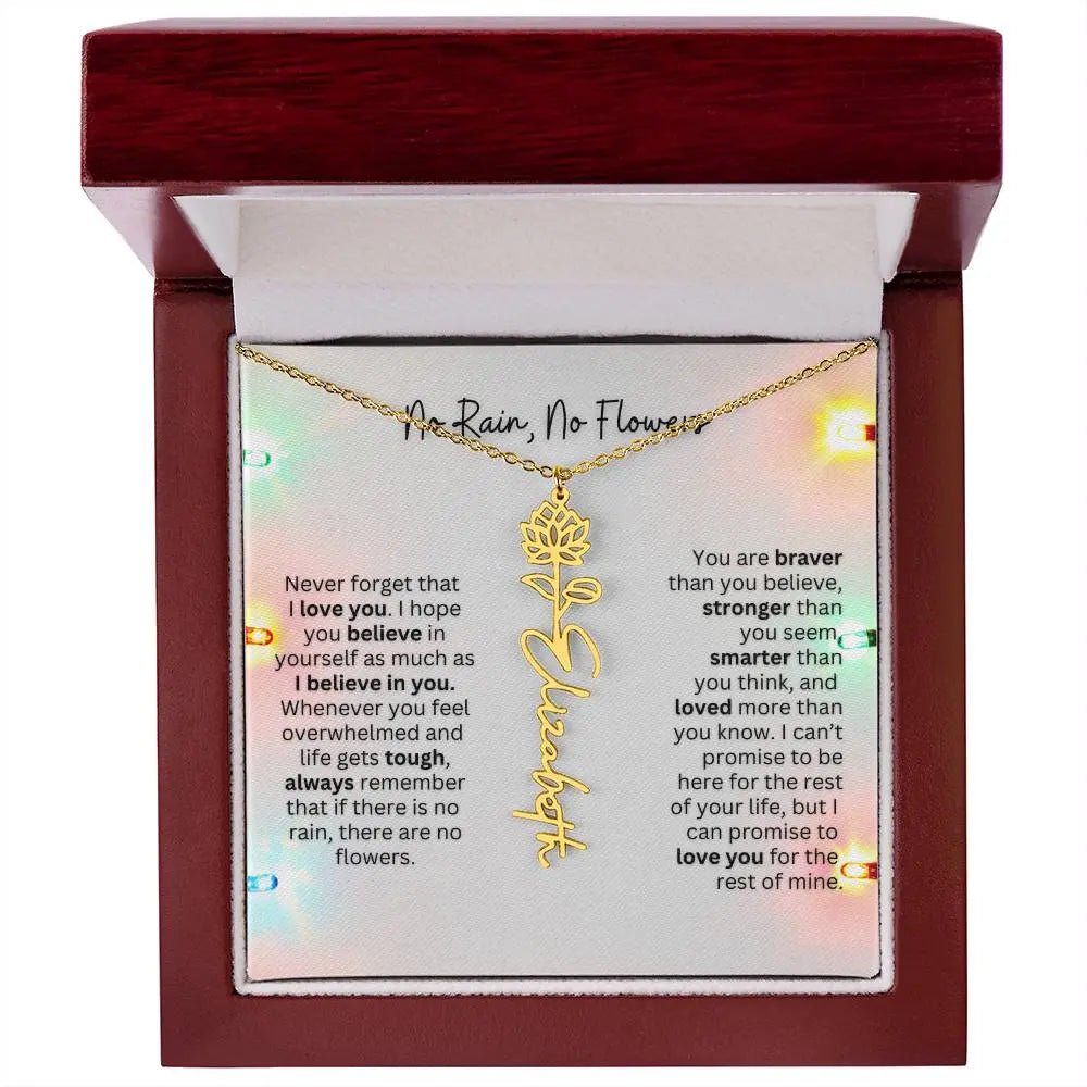 No Rain No Flowers Necklace for Daughter - Christmas Personalized Birth Flower Jewelry 2025 - Ever Trendy Essentials
