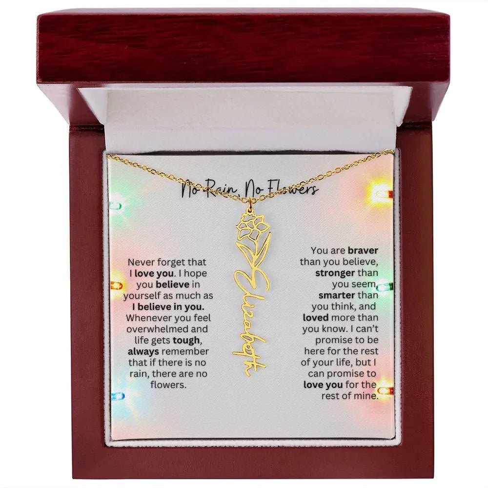 No Rain No Flowers Necklace for Daughter - Christmas Personalized Birth Flower Jewelry 2025 - Ever Trendy Essentials