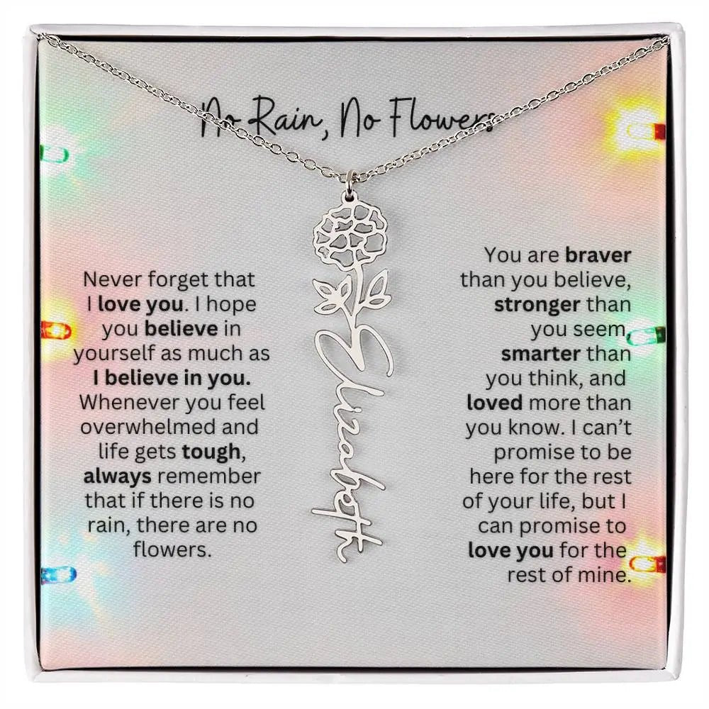No Rain No Flowers Necklace for Daughter - Christmas Personalized Birth Flower Jewelry 2025 - Ever Trendy Essentials