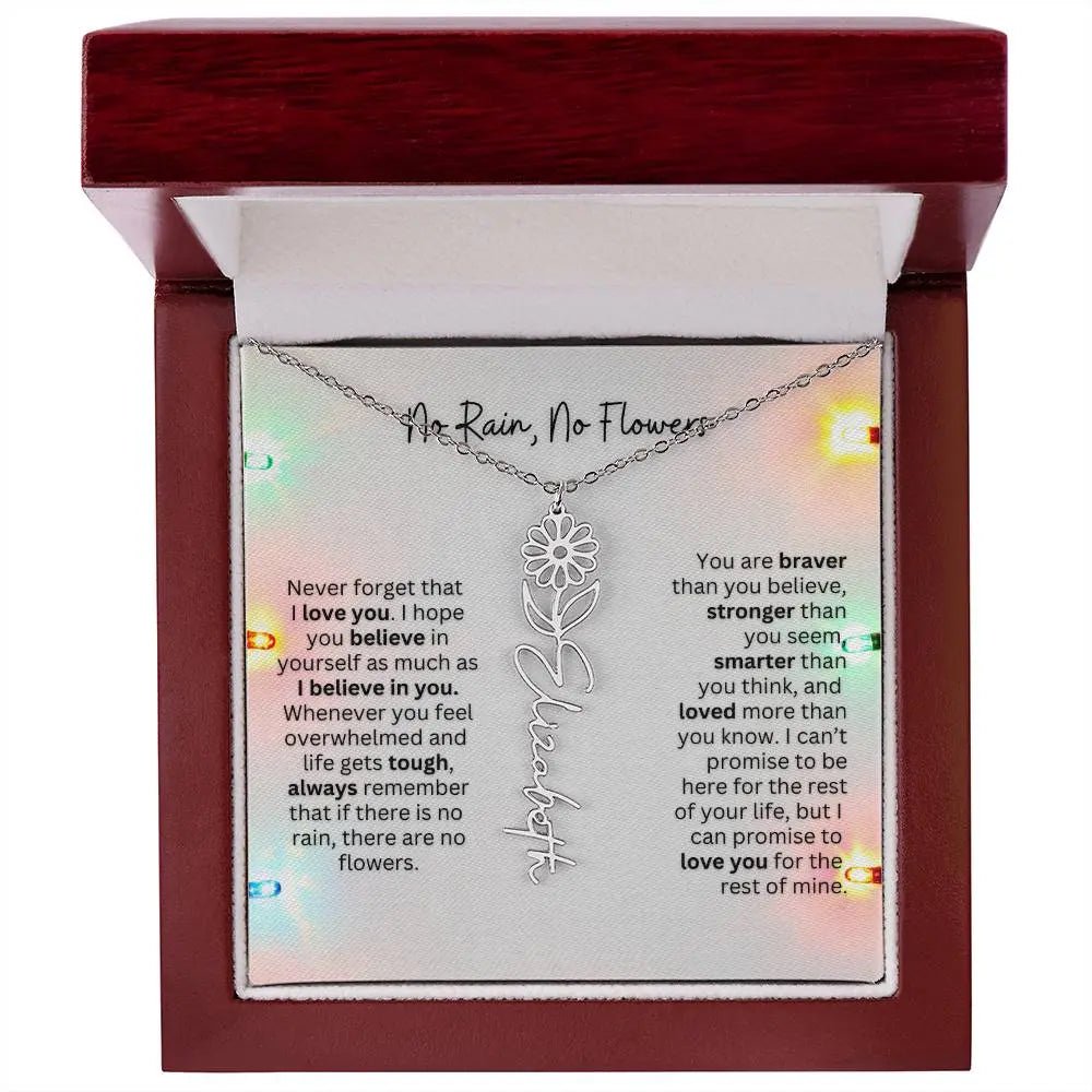 No Rain No Flowers Necklace for Daughter - Christmas Personalized Birth Flower Jewelry 2025 - Ever Trendy Essentials