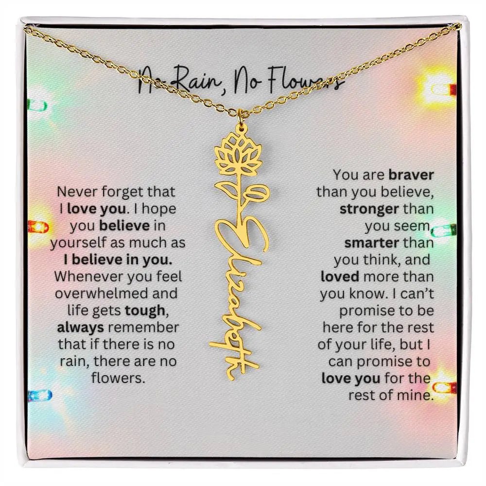 No Rain No Flowers Necklace for Daughter - Christmas Personalized Birth Flower Jewelry 2025 - Ever Trendy Essentials